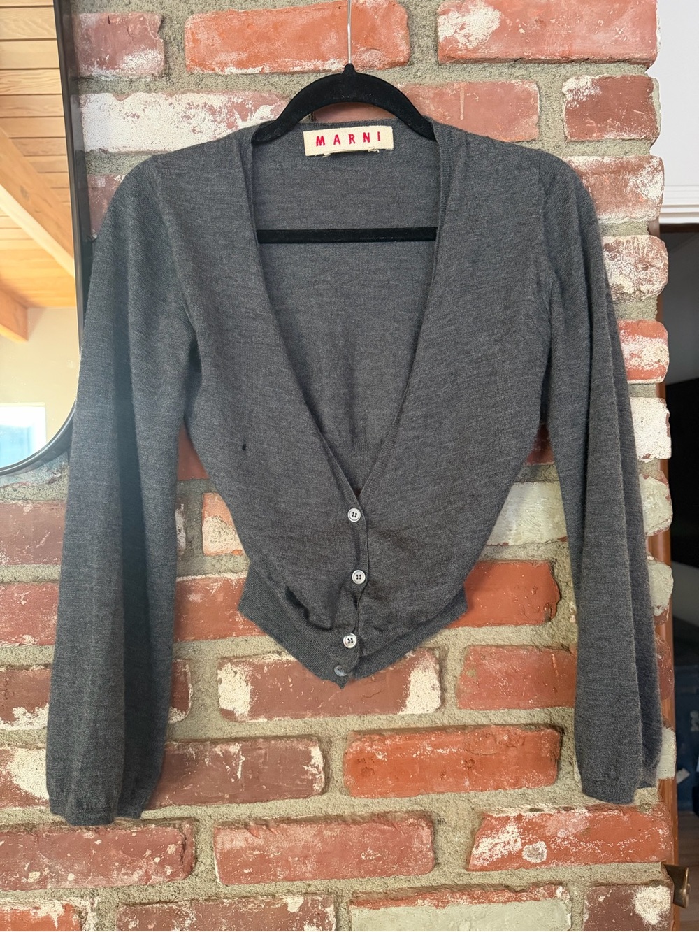 Marni Charcoal Gray Cropped V-Neck Button Cardigan